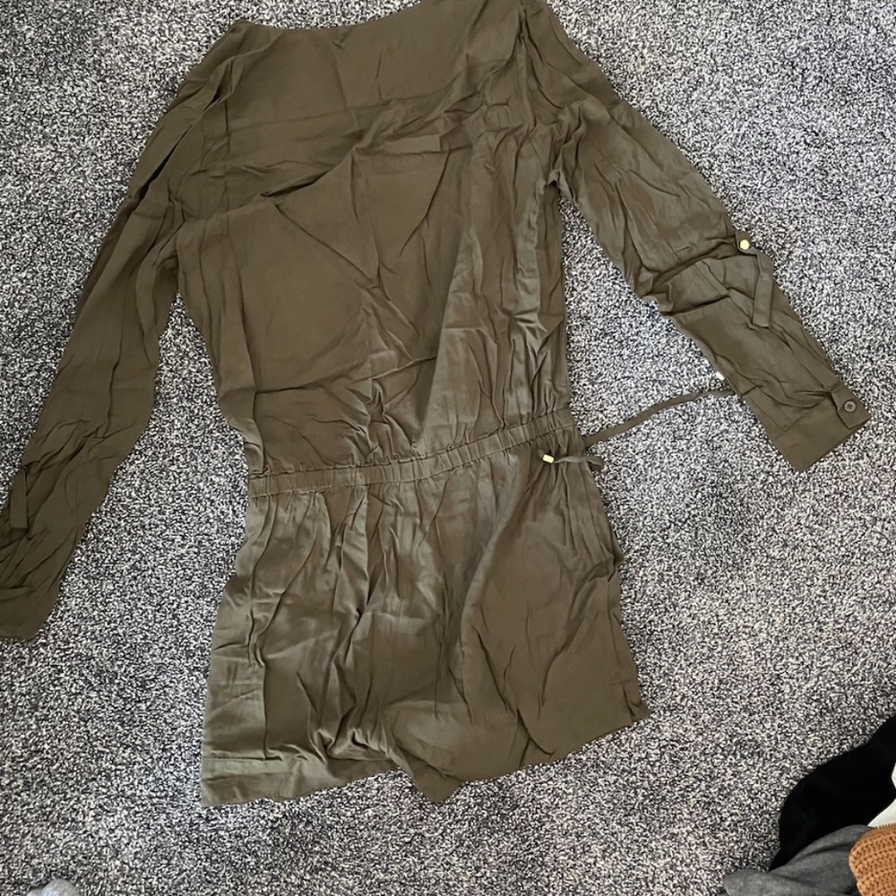 H AND M olive green long sleeve button down romper - Picture 3 of 4